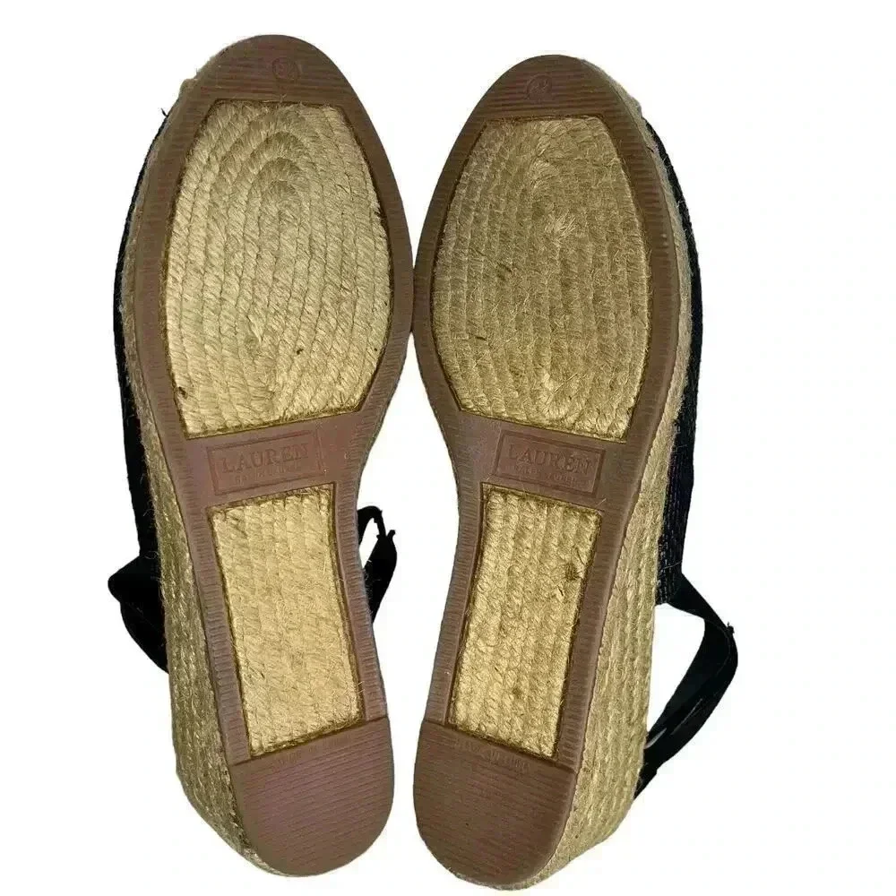 Ralph Lauren Helma Espadrille Slingback Wedge Sandals Black Size‎ 8.5